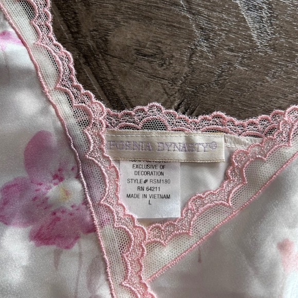 Y2K California Dynasty Floral Slip Tank Top White Pink Lace Trim Mini Size L - Picture 4 of 7